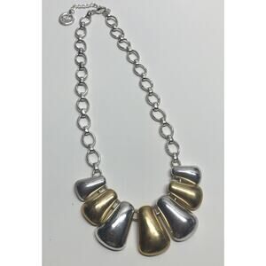 Vintage Crown Trafari Link Necklace Silver Gold Tone Collectible Modernist